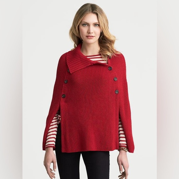 Banana Republic Heritage Double Breast Wool Blend Red Chunky Knit Cape Size XS/S - Picture 1 of 7